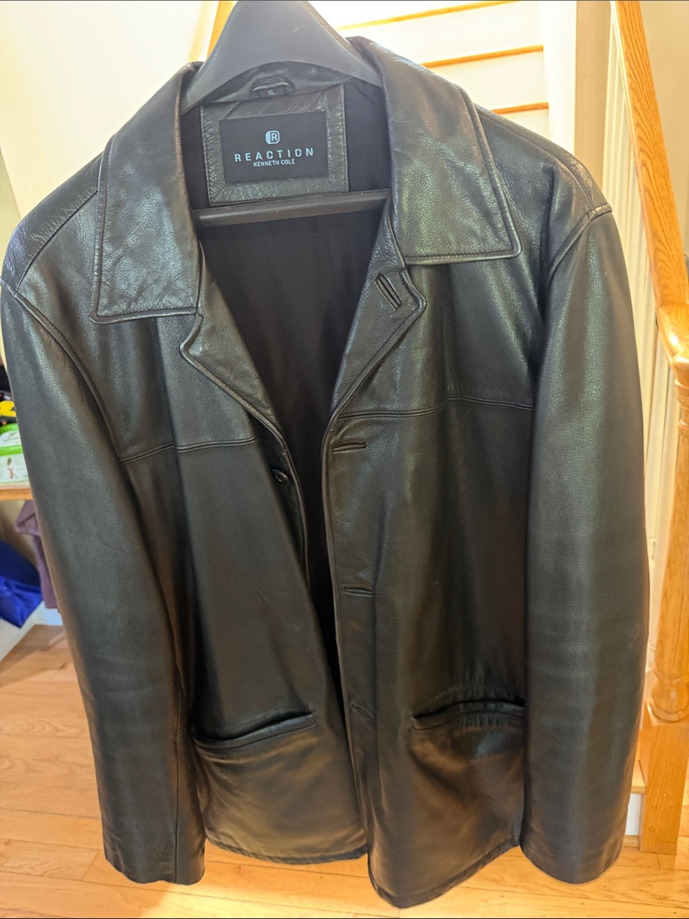 Kenneth Cole Reaction Men's Black Leather Trench Coat